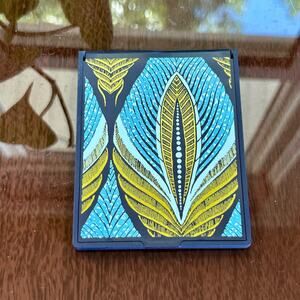 Vintage Estee Lauder Blue Feather Pattern Small Makeup / Cosmetic Folding Mirror